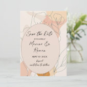 Chic, rosa mit schwarzen Blume und Rahmen Save The Date (Stehend Vorderseite)