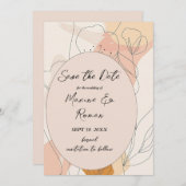 Chic, rosa mit schwarzen Blume und Rahmen Save The Date (Vorne/Hinten)