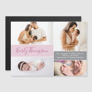 Chic rosa personalisierter Name und Foto-Collage f Magneteinladung