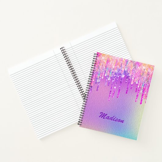 Chic rosa Rosa Einhorn Tropf Glitzer Notizblock (Innenseite)