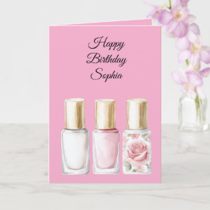 Chic rosa Rosen Blumen Nagellack Geburtstag Karte