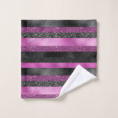 Chic rosa schwarze Glitter-Streifen Glam Design Badhandtuch Set (Waschlappen)