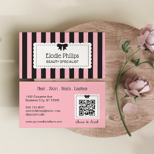 Chic Rosa-Schwarze Streifen Gekrauste Ränder & Sch Visitenkarte