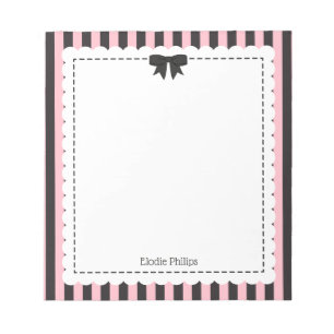 Chic Rosa Schwarze Streifen Gekrauster Rand & Schl Notizblock
