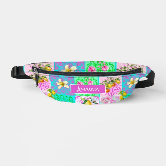 Chic rosa sizilianische Zitruscollage Blumenziegel Bauchtasche (Vorderseite)