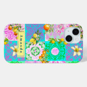 Chic rosa sizilianische Zitruscollage Blumenziegel Case-Mate iPhone Hülle (Rückseite (Horizontal))