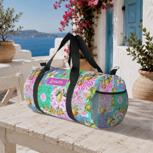 Chic rosa sizilianische Zitruscollage Blumenziegel Duffle Bag