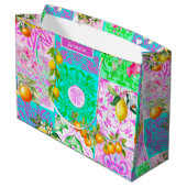 Chic rosa sizilianische Zitruscollage Blumenziegel Große Geschenktüte (Rückseite Schrägansicht)