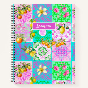 Chic rosa sizilianische Zitruscollage Blumenziegel Notizblock