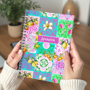 Chic rosa sizilianische Zitruscollage Blumenziegel Notizblock