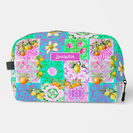 Chic rosa sizilianische Zitruscollage Blumenziegel Waschbeutel