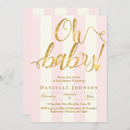 Chic rosa Streifen & goldfarbene Babydusche Einladung