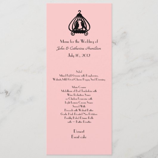 Chic Rosa und Black Wedding Table Menu Menükarte (Vorderseite)