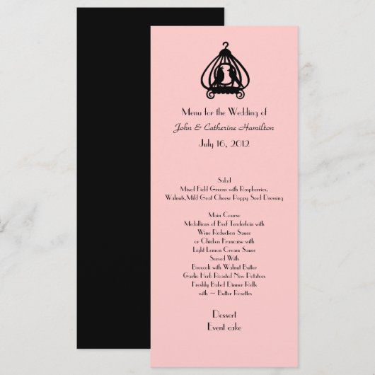 Chic Rosa und Black Wedding Table Menu Menükarte (Vorne/Hinten)
