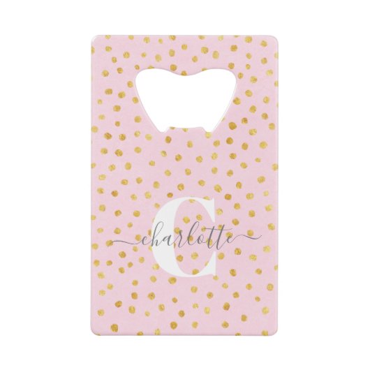 Chic Rosa und Gold Dots Monogram Name Geldbeutel Flaschenöffner (Vorderseite)