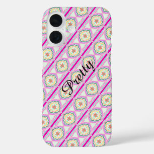 Chic Rosa und Gold geometrisches Blumenmuster iPhone 16 Hülle