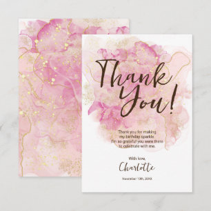 Chic Rosa und Gold Wasserfarbe Sweet 16 Party Dankeskarte
