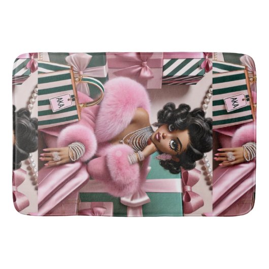 Chic Rosa und Grün Badematte (Vorderseite)