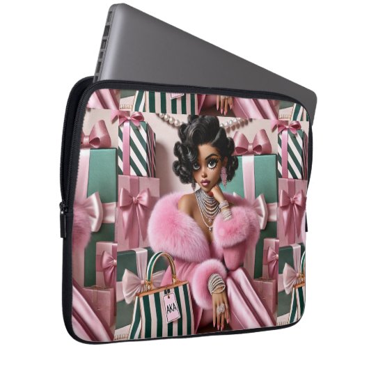 Chic Rosa und Grün Laptopschutzhülle (Vorne Rechts)