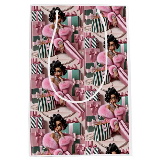 Chic Rosa und Grün Mittlere Geschenktüte (Vorderseite)