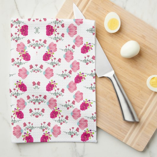Chic rosa und rot floraler Druck nahtlos Muster Geschirrtuch (Viertel Falte)