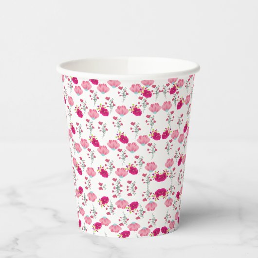 Chic rosa und rot floraler Druck nahtlos Muster Pappbecher (Links)