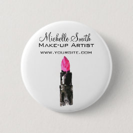 Chic rosa und schwarz Aquarellpinsel Makeup Button