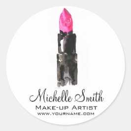 Chic rosa und schwarz Aquarellpinsel Makeup Runder Aufkleber