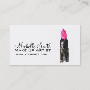 Chic rosa und schwarz Aquarellpinsel Makeup Visitenkarte