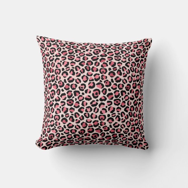 Chic rosa und schwarz leopard drucken kissen (Vorderseite)