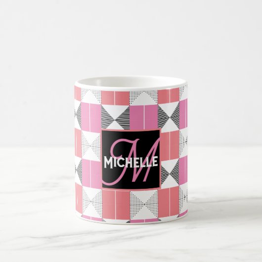 CHic rosa und schwarz moderne geometrische mit Mon Kaffeetasse (Mittel)
