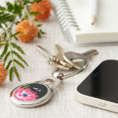 Chic Rosa und Schwarze Blüte mit Monogramm-Initial Schlüsselanhänger (Seite)