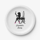 Chic-rosa und schwarze Frau der Mode-Silhouette Pappteller (Vorderseite)