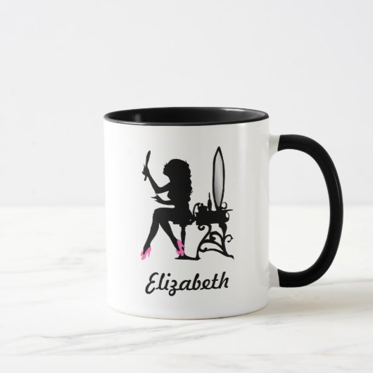 Chic-rosa und schwarze Frau der Mode-Silhouette Tasse (Rechts)