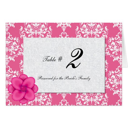 Chic-rosa und weiße Damast-Tischnummer (Vorderseite (Horizontal))