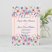 Chic rosa violett grüne Aquarellfarben Hochzeit mi Einladung (Stehend Vorderseite)