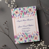 Chic rosa violett grüne Aquarellfarben Hochzeit mi Einladung