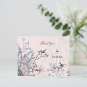 Chic rosa Vogelkäfig, Liebesvögel Danke Postkarte (Stehend Vorderseite)