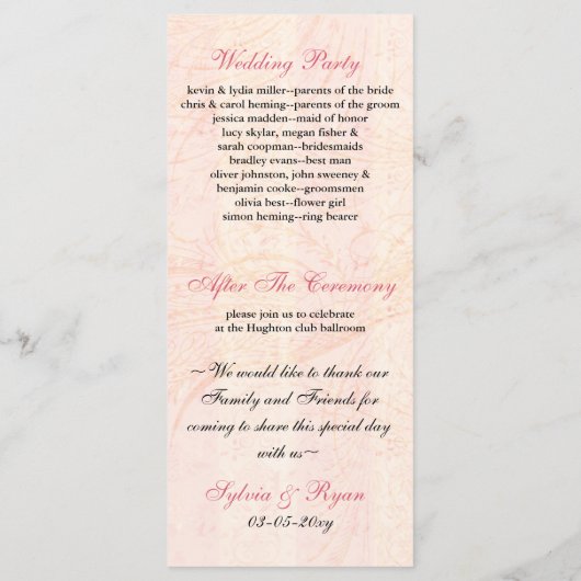 Chic rosa Vogelkäfig, Liebesvögel Hochzeitsprogram Programm (Rückseite)