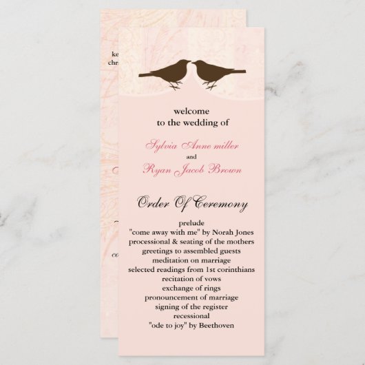 Chic rosa Vogelkäfig, Liebesvögel Hochzeitsprogram Programm (Vorne/Hinten)