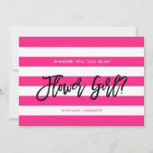 Chic rosa weiße Streifen werden Sie mein Blumenmäd Einladung (Vorderseite)