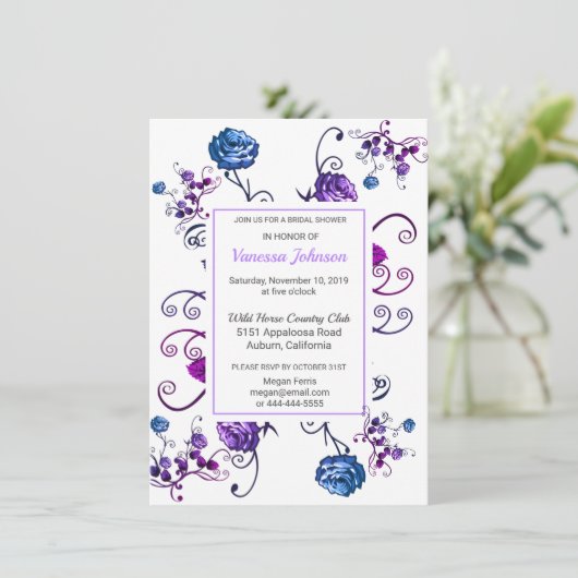 Chic Rose Blumendusche Einladung (Stehend Vorderseite)