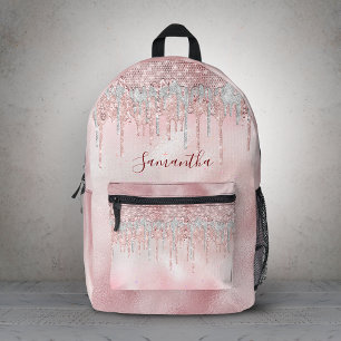 Chic rosé blush gold glitzer tropfen monogramm  bedruckter rucksack