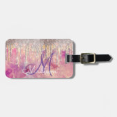 Chic rose blush pink holographic dripping monogram gepäckanhänger (Vorderseite horizontal)