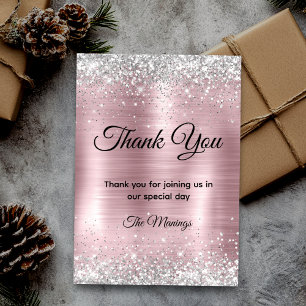 Chic Rose Blush Silber Faux Glitter Danke Karte