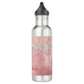 Chic Rose Blush Silber Tropfen Monogramm Edelstahlflasche (Rechts)