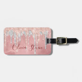 Chic Rose Blush Silber Tropfen Monogramm Gepäckanhänger (Vorderseite horizontal)