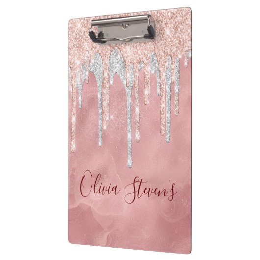Chic Rose Blush Silber Tropfen Monogramm Klemmbrett (Links)