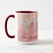 Chic Rose Blush Silber Tropfen Monogramm Tasse (Links)