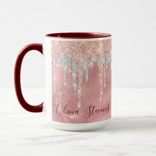 Chic Rose Blush Silber Tropfen Monogramm Tasse (Links)